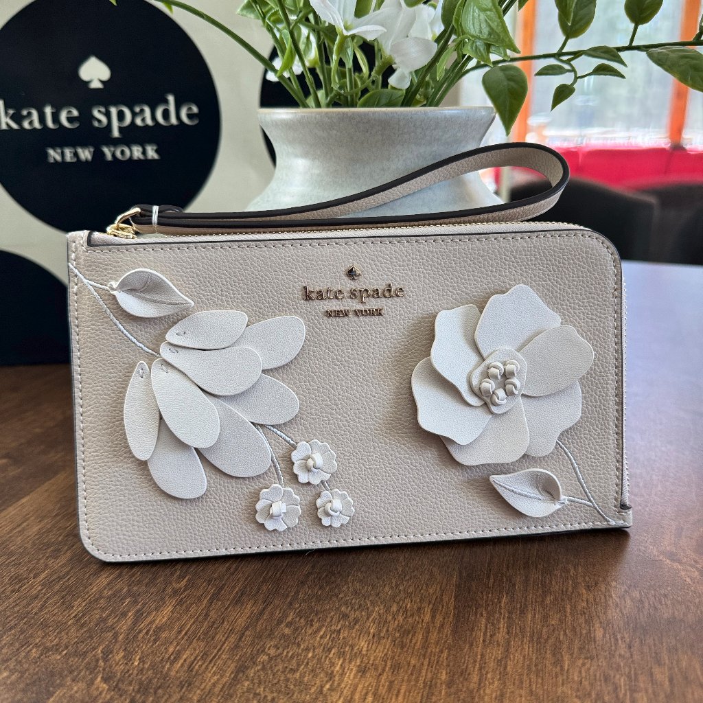 Kate Spade Lucy Floral Medium L-Zip Wristlet Milk Glass - Bridal Shower Gift